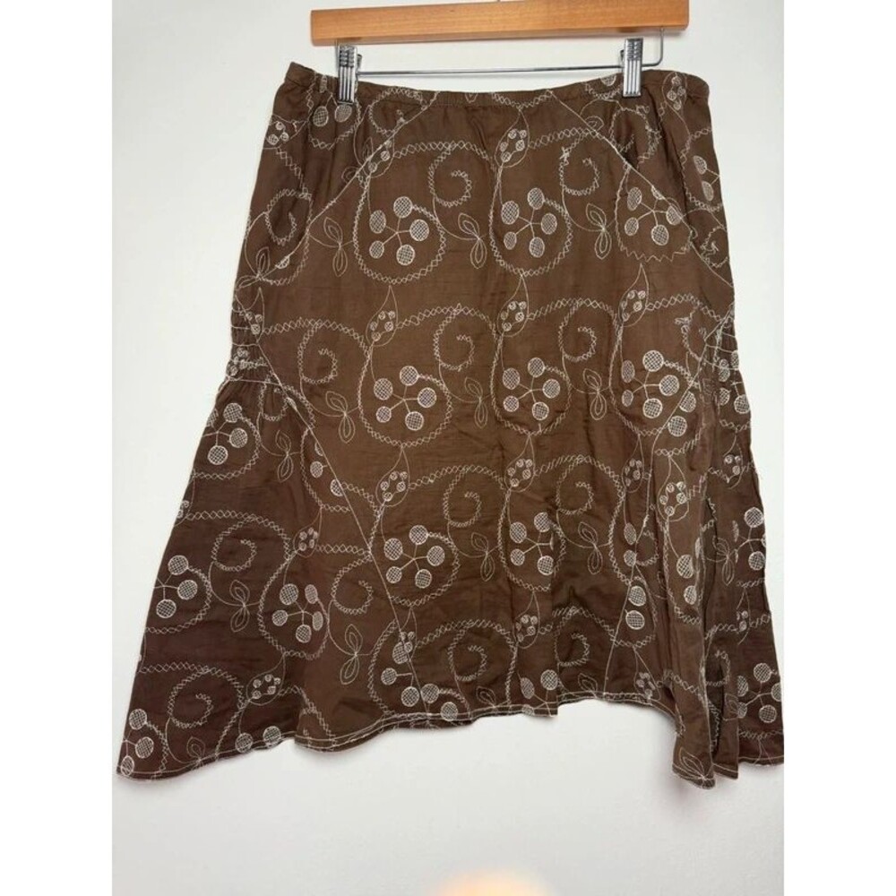 Max Studio Brown Embroidered Asymmetrical Midi Skirt Size L Boho Y2K - Picture 2 of 5